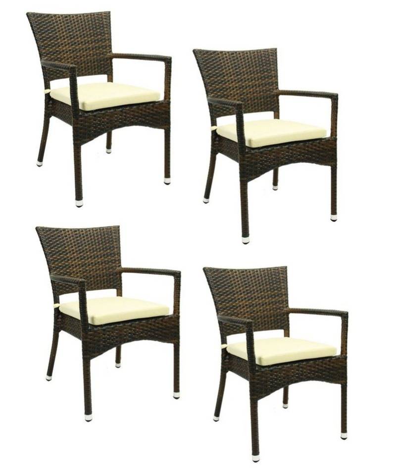 Konway Stapelstuhl ROM (4 St), 4x KONWAY® ROM Stapelsessel Lederlook Premium Polyrattan Sessel von Konway