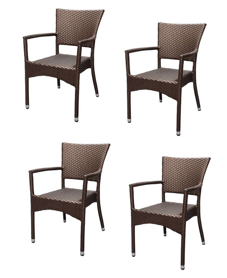 Konway Stapelstuhl ROM (4 St), 4x KONWAY® ROM Stapelsessel Mokka Premium Polyrattan Sessel von Konway