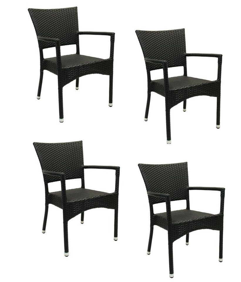 Konway Stapelstuhl ROM (4 St), 4x KONWAY® ROM Stapelsessel Schwarz Premium Polyrattan Sessel von Konway