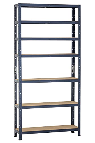 dysell Schwerlast-Regal 200x100x30 (7HB/125) - Blau - 7 extrastarke HDF-Böden - 875kg Tragkraft - Steckregal für Lager, Garage, Keller, Werkstatt von dysell