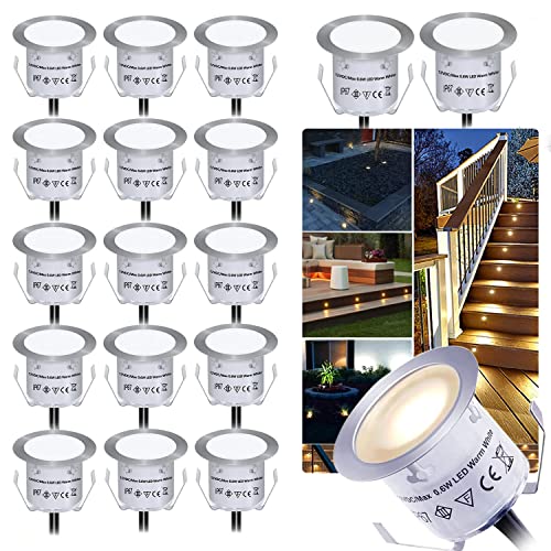 dystaval 18er Set LED Terrassen Einbaustrahler IP67 Wasserdicht Ø32mm 0.6W Einbauleuchten für Küche Garten Gehweg Holzbrücke Warmweiß von dystaval