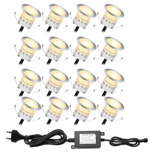 dystaval Terrassen Einbaustrahler - 12er Set Treppen Bodeneinbauleuchten Aussen Boden Licht IP67 Wasserdicht Warmweiß Außen Led 12V Mini Einbauleuchte für Garten Gehweg Küche Balkon Treppen Holzd von dystaval