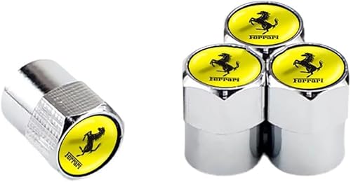 dzggs 4 Stück Auto Ventilkappen für Ferrari 430 F12 458 488 812 F8 456 Portofino Roma, Reifenventilkappen mit Gummiringdichtung für Stabilen Reifendruck, mit Logo Reifenventilabdeckungen,C von dzggs
