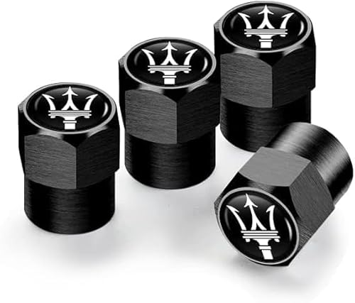 dzggs 4 Stück Auto Ventilkappen für Maserati Ghibli GranTurismo Quattroporte Levante, Reifenventilkappen mit Gummiringdichtung für Stabilen Reifendruck, mit Logo Reifenventilabdeckungen,B von dzggs