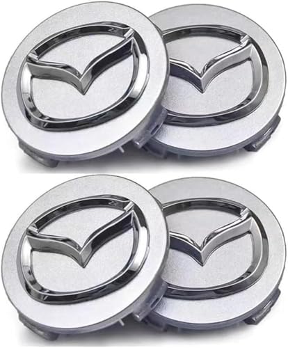 dzggs 4 stück Auto Nabendeckel für Mazda 2 2014-2022, Felgenkappen Radnabenkappen Nabenabdeckung Radnaben Mittel Abdeckungen Abzeichen Sticker,Silver-52mm von dzggs
