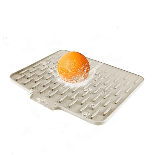 Abtropfmatte Geschirr, Hitzebeständige Abtropfmatte aus Silikon, 40*33 CM Abtropfmatte, Effektive Wasserleitfähigkeit, Rutschfestes Design, Platzsparend Abtropfmatte Spüle (Beige（Upgrade）, 40*33CM) von dzmelzu
