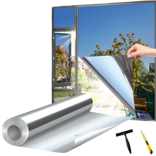 dzmelzu Spiegelfolie Fenster Sichtschutz Fensterfolie Blickdicht UV-Schutz Hitzschutz Selbstklebend Reflektierende Folie Ohne Rückstände für Wohnzimmer und Büro (Silber, 40x400 (cm)) von dzmelzu