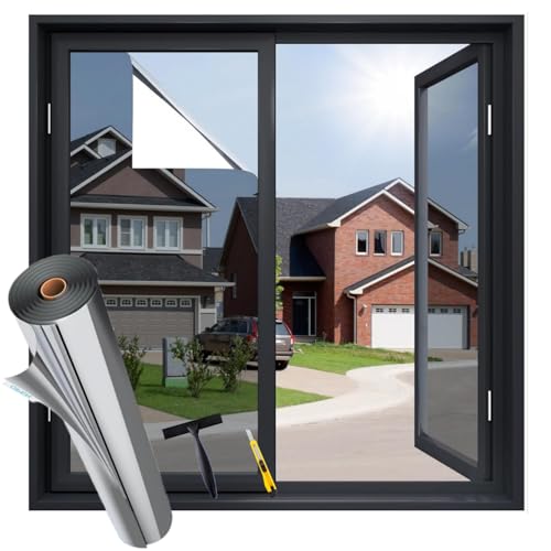 dzmelzu Spiegelfolie Fenster Sichtschutz Fensterfolie Blickdicht UV-Schutz Hitzschutz Selbstklebend Reflektierende Folie Ohne Rückstände für Wohnzimmer und Büro (Silber, 60 x 200 cm) von dzmelzu
