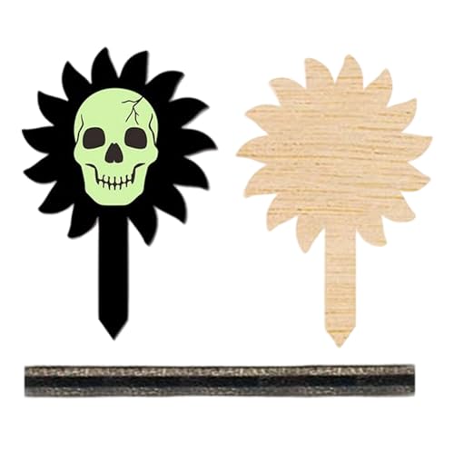 dzqad Halloween-Deko Für Garten, Leuchtende Totenkopf Gartendekoration Außendekor, Holz Herbst Deko Für Drinnen Draußen Garten Terrasse Einfahrt von dzqad