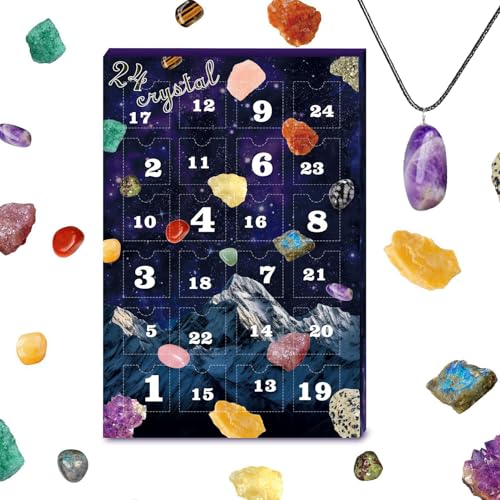 dzqad Kristall Stein Adventskalender,24 Tage Countdown Kalender Stein | Kristall-Sammlung Festlicher Für Weihnachten Mädchen Frauen Männer Sammler Teens von dzqad