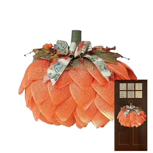 dzqad Kürbis - Türdekoration Mit Kürbis Motiv Außendekor,Thanksgiving Deko Mit Schleifenbeeren Für Halloween Ernte Indoor Outdoor Garten Terrasse Kamin Wand Party von dzqad