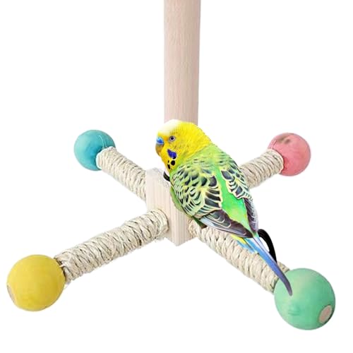 dzqad Vogelkäfig Sitzstange | Holz Vogelkäfig Sitzstangen Ständer | Drehbarer Spielstand Mit Knabberfunktion Für Wellensittiche Nymphensittiche Kanarienvögel von dzqad
