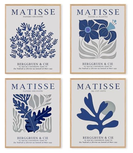 dzxnouart Blaue Blumenposter, Wandkunst, abstrakte Leinwandbilder, Vintage-Blumen, ästhetische Bilder für Schlafzimmer, Wohnzimmer, ungerahmt (50 x 70 cm), 4 Stück von dzxnouart