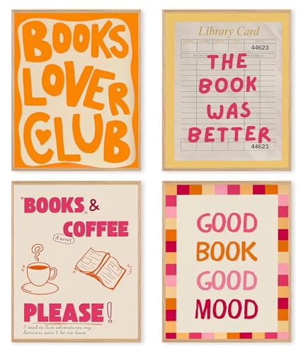 dzxnouart Set mit 4 trendigen adretten Buch-Wandkunstdrucken, Leseecken-Eck-Dekorationen, lustige Lese-Zitate, Leinwand-Poster, ohne Rahmen (30 x 40 cm) von dzxnouart