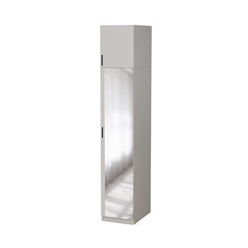 e-Meblast Kleiderschrank 43,4 cm mit Stange und Ablagen - Kompakt und praktisch - 2 Türen, 3 Einlegeböden, Kleiderstange (Mit Spiegel, Kaschmirbeige) von e-Meblast