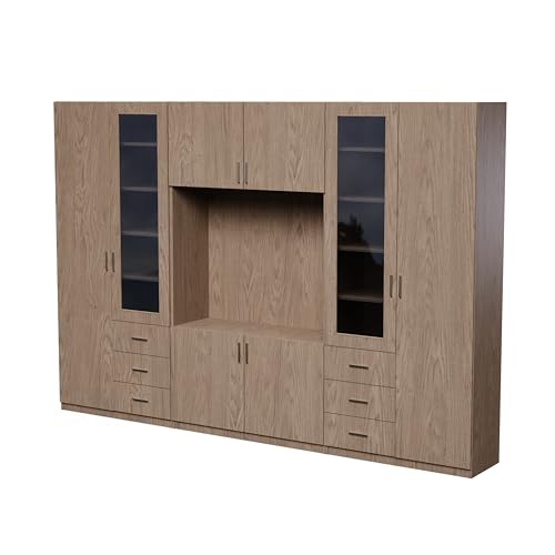 e-Meblast Livio - Moderne Wohnwand - 320x220x43 cm - Wohnwand - RTV-Schrank - Wohnzimmerschrank-Set - Ausbaufähig - Oberschränke - Regale - Schubladen (Eiche Baltic Dune) von e-Meblast