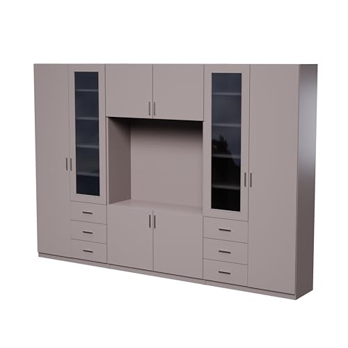 e-Meblast Livio - Moderne Wohnwand - 320x220x43 cm - Wohnwand - RTV-Schrank - Wohnzimmerschrank-Set - Ausbaufähig - Oberschränke - Regale - Schubladen (Sepia) von e-Meblast