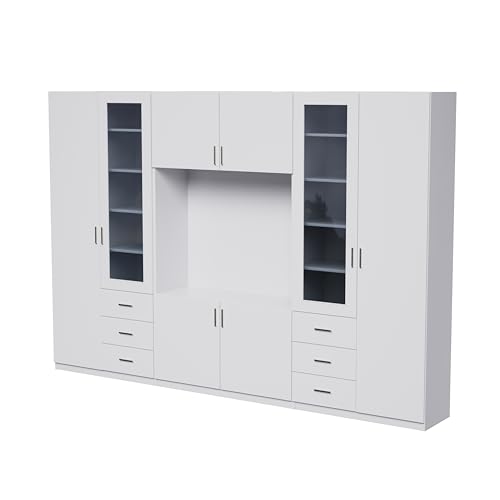 e-Meblast Livio - Moderne Wohnwand - 320x220x43 cm - Wohnwand - RTV-Schrank - Wohnzimmerschrank-Set - Ausbaufähig - Oberschränke - Regale - Schubladen (Weiß) von e-Meblast
