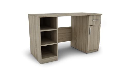 e-Meblast Schreibtisch 120 cm – Funktionaler Bürotisch aus 18 mm Platte – Stabiler Computertisch für Home-Office und Büro – Weiß oder Eiche Artisan (Sonoma Hell) von e-Meblast