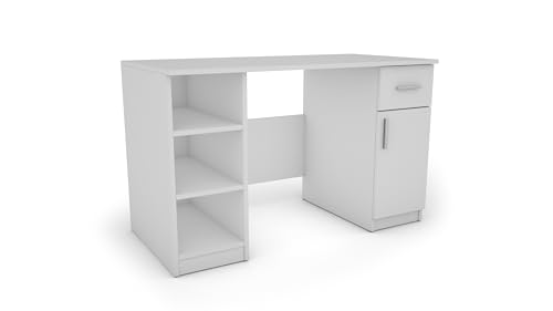 e-Meblast Schreibtisch 120 cm – Funktionaler Bürotisch aus 18 mm Platte – Stabiler Computertisch für Home-Office und Büro – Weiß oder Eiche Artisan (Weiß) von e-Meblast