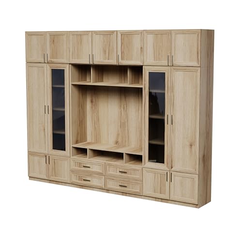 e-Meblast Vero - Moderne Wohnwand - 303,2x240x43 cm - Wohnwand - RTV-Schrank - Wohnzimmerschrank-Set - Ausbaufähig - Oberschränke - Regale - Schubladen (Eiche Grand Natural) von e-Meblast