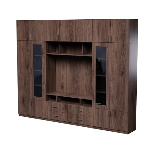 e-Meblast Vero - Moderne Wohnwand - 303,2x240x43 cm - Wohnwand - RTV-Schrank - Wohnzimmerschrank-Set - Ausbaufähig - Oberschränke - Regale - Schubladen (Okapi Walnuss) von e-Meblast
