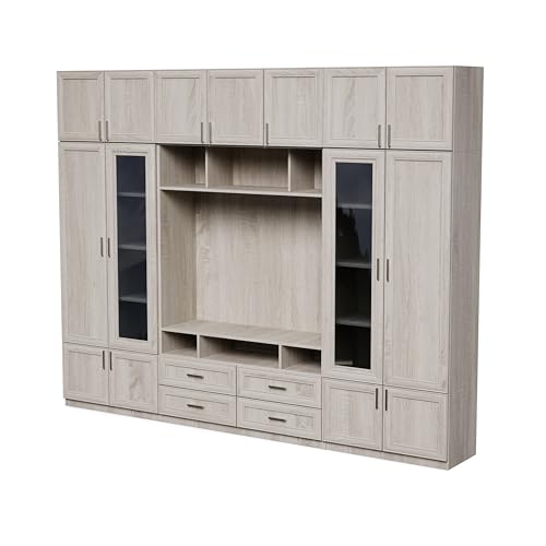 e-Meblast Vero - Moderne Wohnwand - 303,2x240x43 cm - Wohnwand - RTV-Schrank - Wohnzimmerschrank-Set - Ausbaufähig - Oberschränke - Regale - Schubladen (Sonoma Hell) von e-Meblast