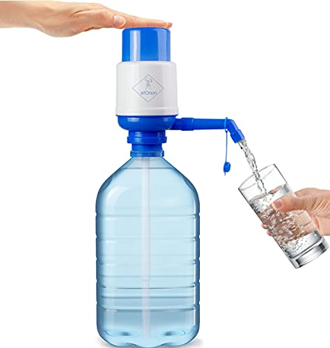 Wasserspender für Karaffen, manuelle Pumpe für Kanister, kompatibel mit Flaschen mit 2,5, 3, 5, 6, 8, 10 Liter mit Deckel Durchmesser 38 mm und 48 mm von e!Orion