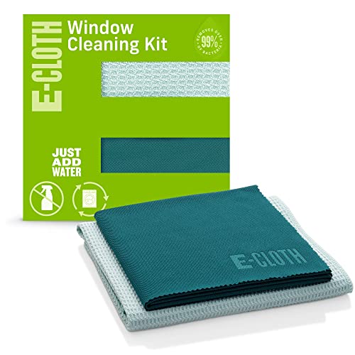 E-Cloth Fensterreinigungsset, Premium-Mikrofaser-Glas- und Fensterreiniger, ideal für Duschglastüren, Fenster im Innen- und Außenbereich, waschbar und wiederverwendbar, 100 Waschgänge, grün von e-cloth