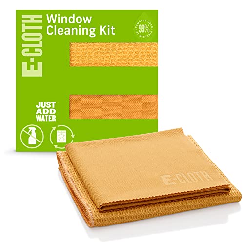 E-Cloth Fensterreiniger-Set – Fenster- und Glasreinigungstuch, streifenfreie Fenster mit nur Wasser, Mikrofaser-Handtuch-Reinigungsset für Fenster, Auto-Windschutzscheibe, Spiegel – Mandarine Orange von e-cloth