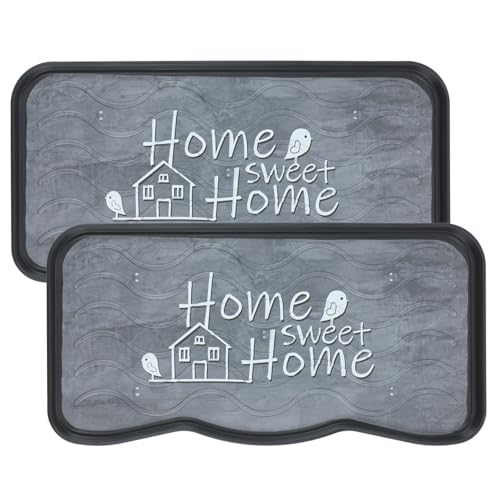 Set Schuhabtropfschale Schuhmatte wasserdichte, pflegeleicht, Kunststoffmatte schützt Böden Schuhablage für Haus Garten Dekorativ (Sweet Home, 38 x 75 cm 2 Stück) von e-floor