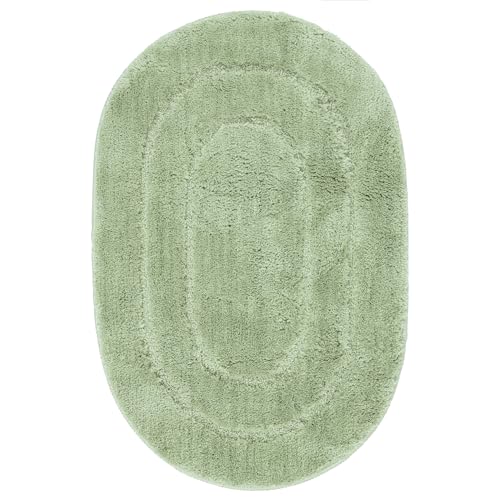 e-floor - Badematte Soft – Badteppich Weich Flauschig – Rutschfester Badezimmerteppich – Angenehm im Griff – Leicht zu Reinigen – Waschmaschinengeeignet - Badematten - Teppish - Oval - 50x80 cm Grün von e-floor