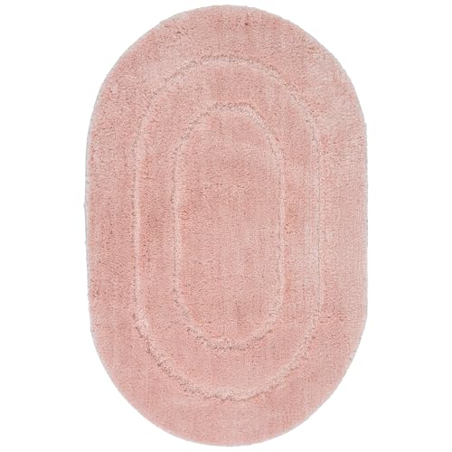 e-floor - Badematte Soft – Badteppich Weich Flauschig – Rutschfester Badezimmerteppich – Angenehm im Griff – Leicht zu Reinigen – Waschmaschinengeeignet - Badematten - Teppish - Oval - 50x80 cm Rosa von e-floor