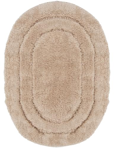 e-floor Badematte Soft – Weich – Flauschig – Rutschfester Badezimmerteppich – Angenehm im Griff – Leicht zu Reinigen – Waschmaschinengeeignet - 50x80 cm Oval Beige von e-floor