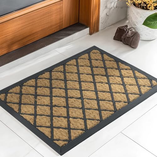 e-floor Fußmatte Kokos und Gummi Panama 40 x 60 cm – Türmatte rutschfeste Wetterfest Schmutzfangmatte für Innen und Außen (Geometrisch) von e-floor