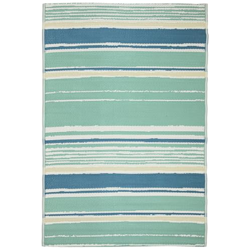 e-floor Outdoor-Teppich Wasserfest, Beidseitig, Schnell trocknend – Ideal für Terrasse, Balkon & Garten – Polypropylen, Flachgewebt Teppich Picknick (Blaue Streifen, 120 x 170 cm) von e-floor