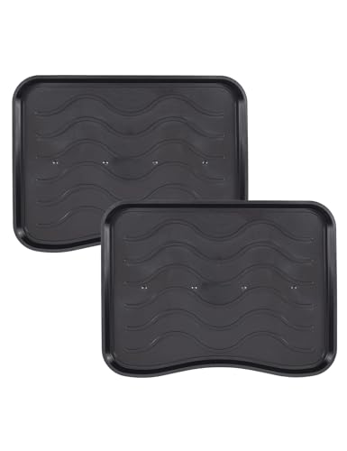 e-floor Schuhabtropfschale | Set 2 Schuhabtropfschalen | 38 x 50 cm | Schwarz | Schuhmatte | Schuhablage | Schuhunterlage | Abtropfschale für Schuhe Regen Herbst Winter | große Schuhunterlage von e-floor