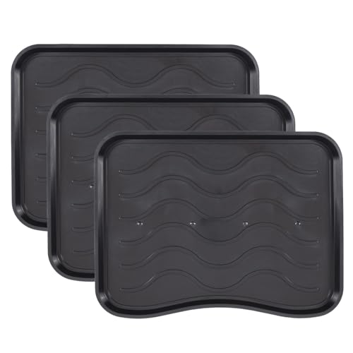 e-floor Set Schuhabtropfschale Schuhmatte wasserdichte, pflegeleicht, Kunststoffmatte schützt Böden Schuhablage für Haus Garten Dekorativ (Schwarz, 38 x 50 cm 3 Stück) von e-floor