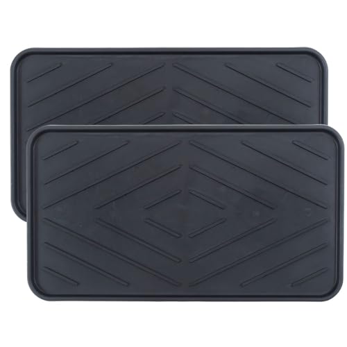 e-floor Set Schuhabtropfschale Schuhmatte wasserdichte, pflegeleicht, Kunststoffmatte schützt Böden Schuhablage für Haus Garten Dekorativ (Schwarz, 38 x 63 cm 2 Stück) von e-floor