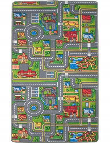 e-floor Teppich für Kinderzimmer | 200 x 300 cm | Kinderteppich | für Jungen und Mädchen | Schlafzimmer | Kurzflor Carpet | Autos Straße | Kreativ Sicher von e-floor