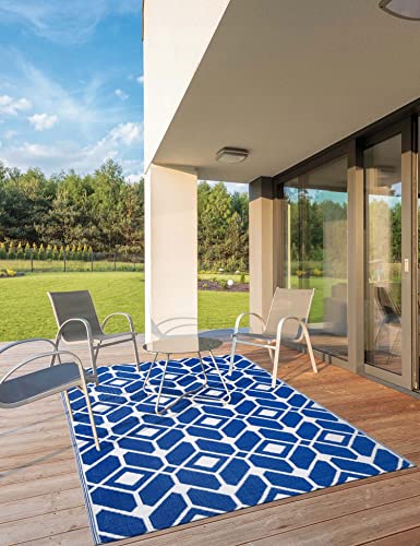 e-floor Teppich für Outdoor | Farbe: Blau | Größe: 160 x200 cm | für Außenbereich Wetterfest | für Balkon Terrasse Patio | Waschbar | 5 mm Florhöhe | Boho Design | Outdoorteppich Garten von e-floor