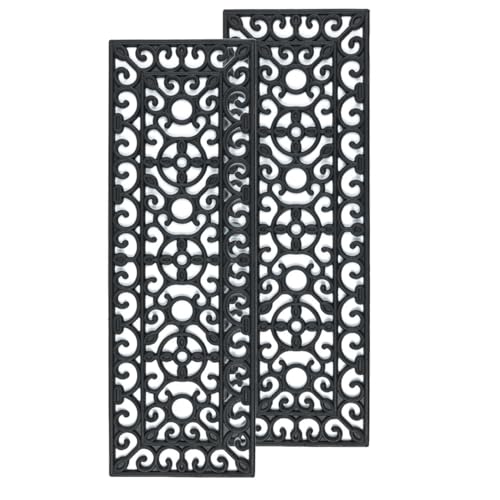 e-floor Treppenmatten Outdoor Stufenmatten aus Gummi Teppich Außen - 2er Set Treppenstufen Matten 25x75 cm Schwarz rutschfest - Gummistufenmatte Antirutschmatten - Gummimatte Durchbrochene von e-floor