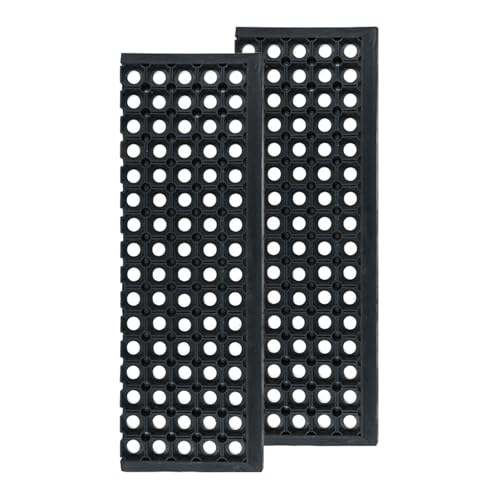 e-floor Treppenmatten Outdoor Stufenmatten aus Gummi Teppich Außen - 2er Set Treppenstufen Matten 25x75 cm Schwarz rutschfest - Gummistufenmatte Antirutschmatten - Gummimatte mit Rand Domino von e-floor