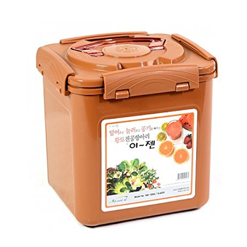 e-jen Probiotischer Gärbehälter für Kimchi, Sauerkraut mit Vakuuminnendeckel, Steingut-Braun, 6,4 l von e-jen