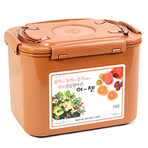 e-jen Probiotischer Gärbehälter für Kimchi, Sauerkraut mit Vakuuminnendeckel, Steingut-Braun, 12 l von e-jen