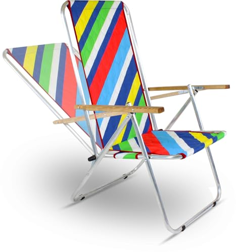Liegestuhl klappbar, Aluminiumrahmen, zwei Positionen, bunte Streifen, Belastbarkeit 120 kg, leicht von e-sezon