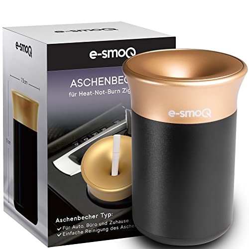 e-smoQ® Aschenbecher mit Deckel für elektronische Zigaretten IQOS 3/3 DUO Zubehör | Ashtray Für Auto, Büro, Zuhause und Draussen (Schwarz/Gold) von e-smoQ