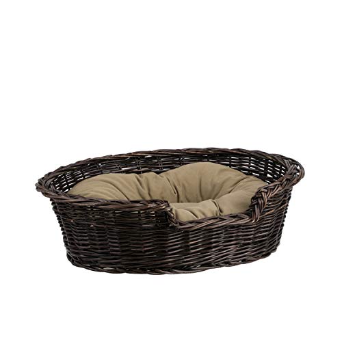 e-wicker24 EIN Tierkorb aus Weide für einen Hund/eine Katze mit einem weichen Kissen, Hundebett/Katzenbett (65, Dunkelbraun) von e-wicker24