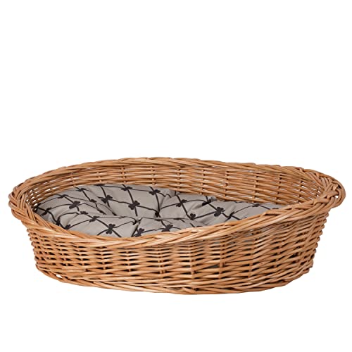 e-wicker24 Hundekorb aus Weide in Naturfarbe Tierkorb aus Korbgeflecht Katzenkorb Tierbett mit Kissen Hundebett Katzenbett (45X32 H15, Beige) von e-wicker24 Alles aus Weide