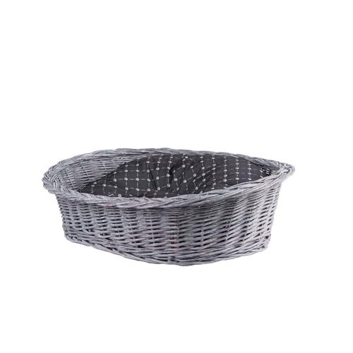 e-wicker24 Alles aus Weide Hundekorb aus Weide für Hund und Katze Hundebett Katzenbett mit Kissen Tierkorb geflochten Katzenkorb (Grau_Schwarz, 85x66 H27) von e-wicker24 Alles aus Weide